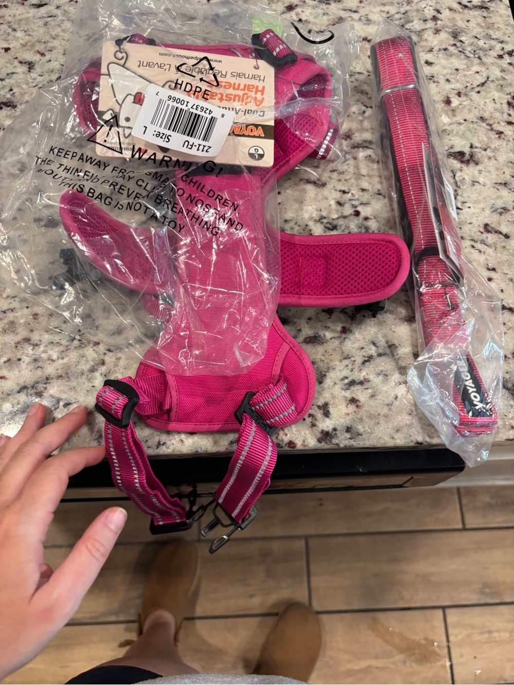 Pink Adjustable Dog Harness and Leash Set